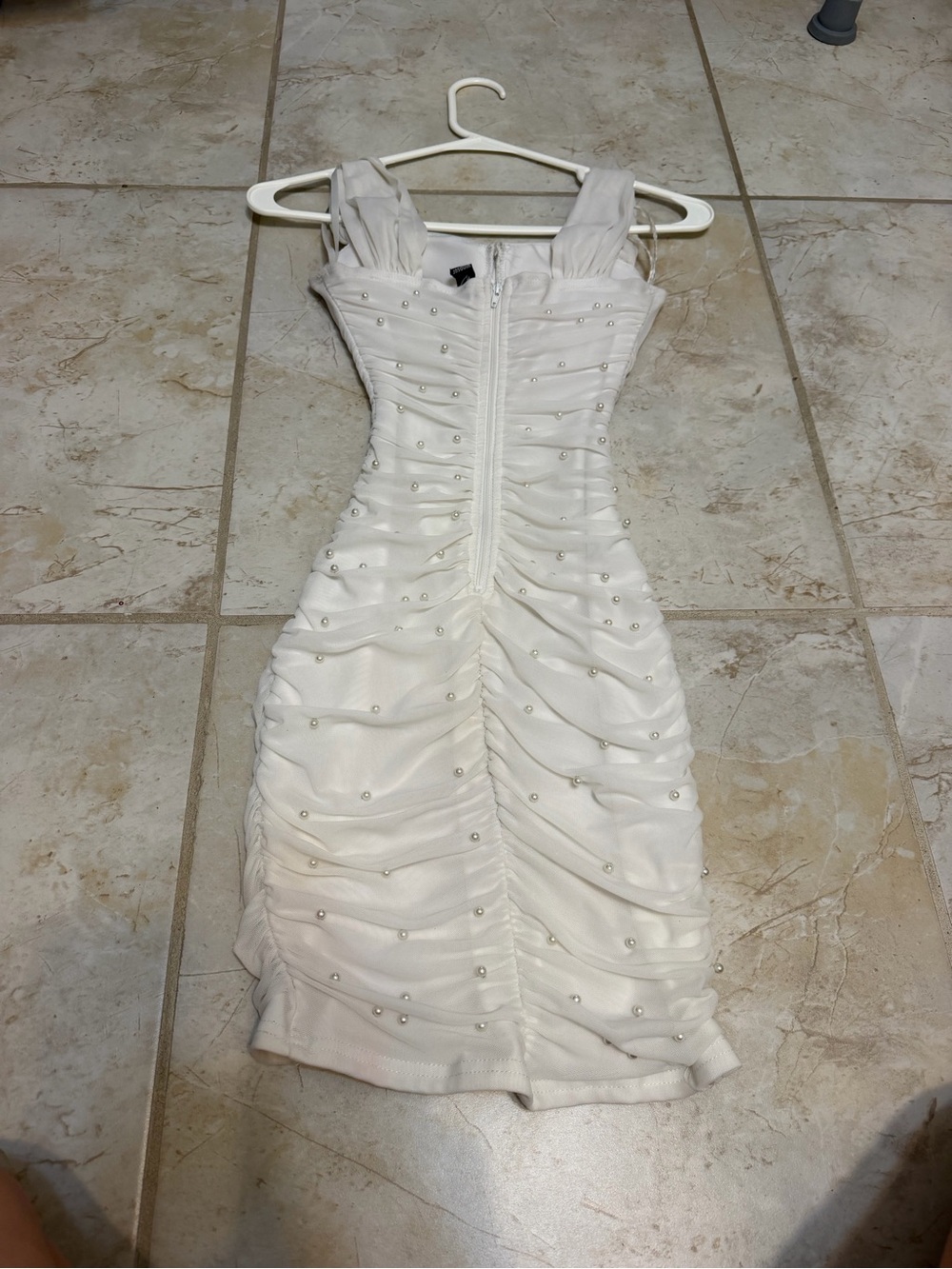 Windsor Ivory Pearl-Studded Ruched Mini Dress - Picture 3 of 3